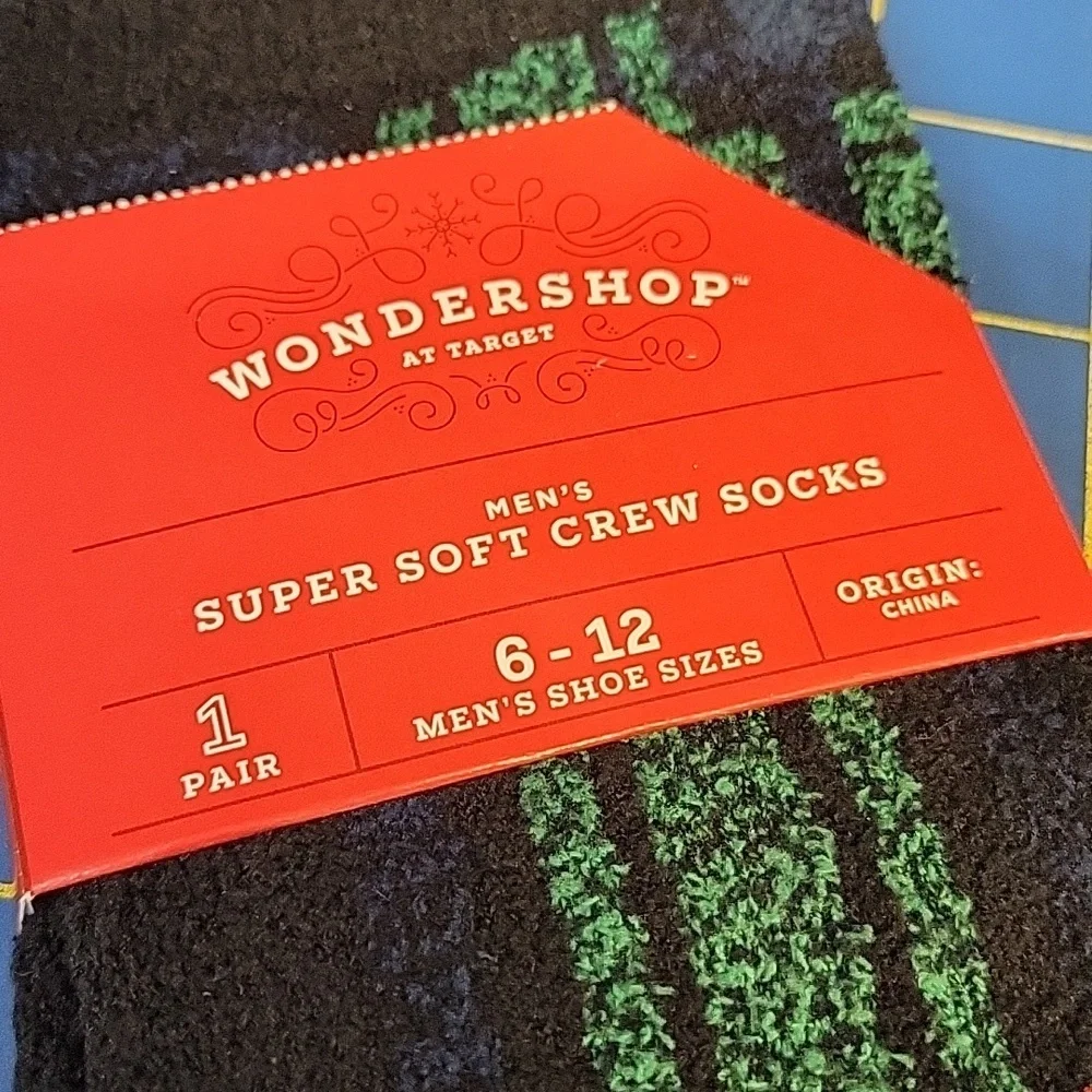 Wondershop Men's Plaid Crew Socks - Black, Green & Red New